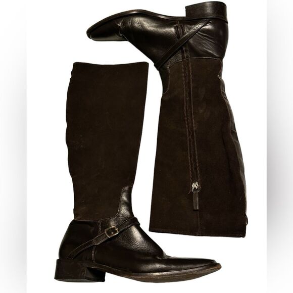 Vintage Colin Stuart Italy Black Brown Suede Equestrian Boots Women’s 7 - Picture 2 of 10